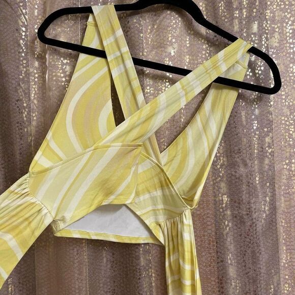 Urban Outfitters Yellow White Criss Cross Tie Back Swirl Crop Top, M NWOT - Picture 5 of 10